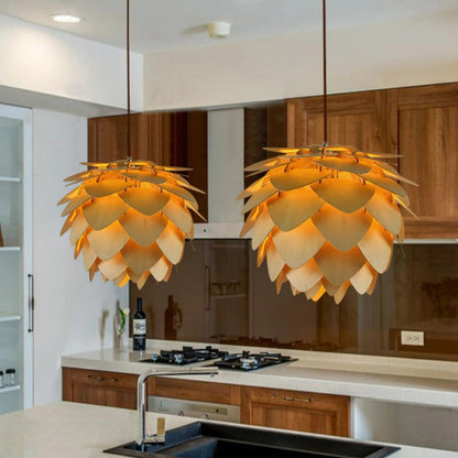 PineGlow | Handcrafted Wooden Pine Cone Pendant Light
