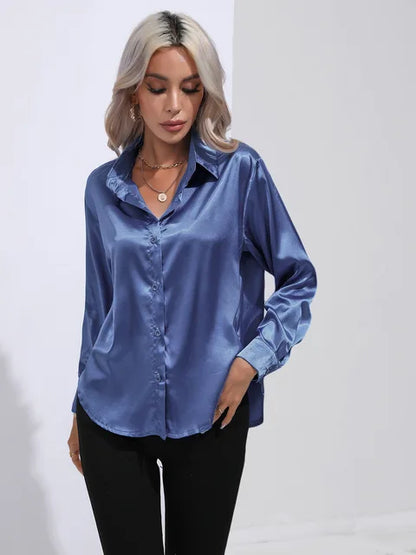 Variant image for Elegant Women's Satin Long Sleeve Blouse - Loose Fit for All Occasions-31