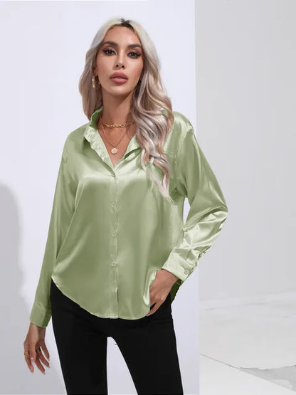 Variant image for Elegant Women's Satin Long Sleeve Blouse - Loose Fit for All Occasions-11