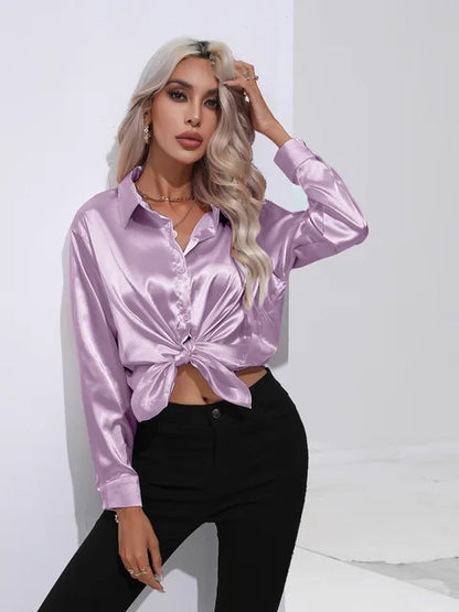 Variant image for Elegant Women's Satin Long Sleeve Blouse - Loose Fit for All Occasions-56
