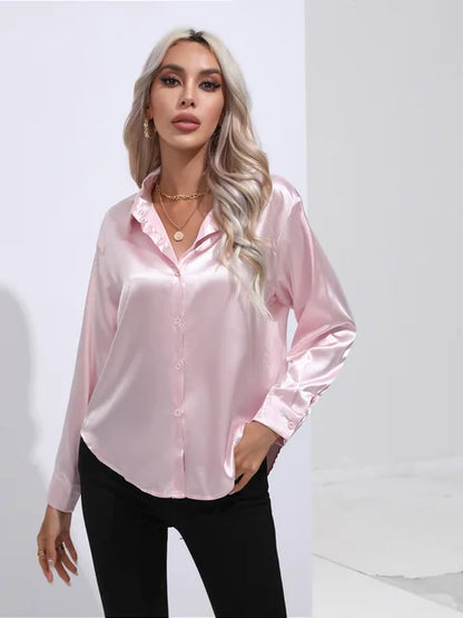 Variant image for Elegant Women's Satin Long Sleeve Blouse - Loose Fit for All Occasions-36