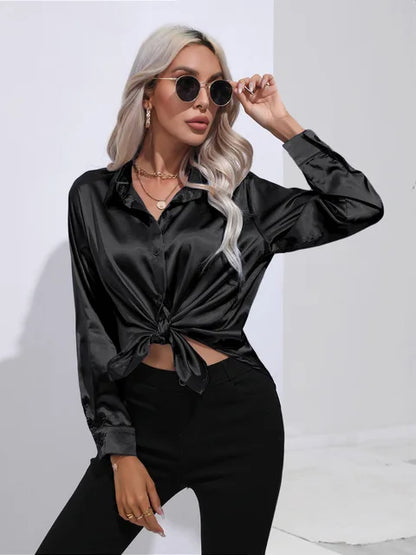 Variant image for Elegant Women's Satin Long Sleeve Blouse - Loose Fit for All Occasions-41