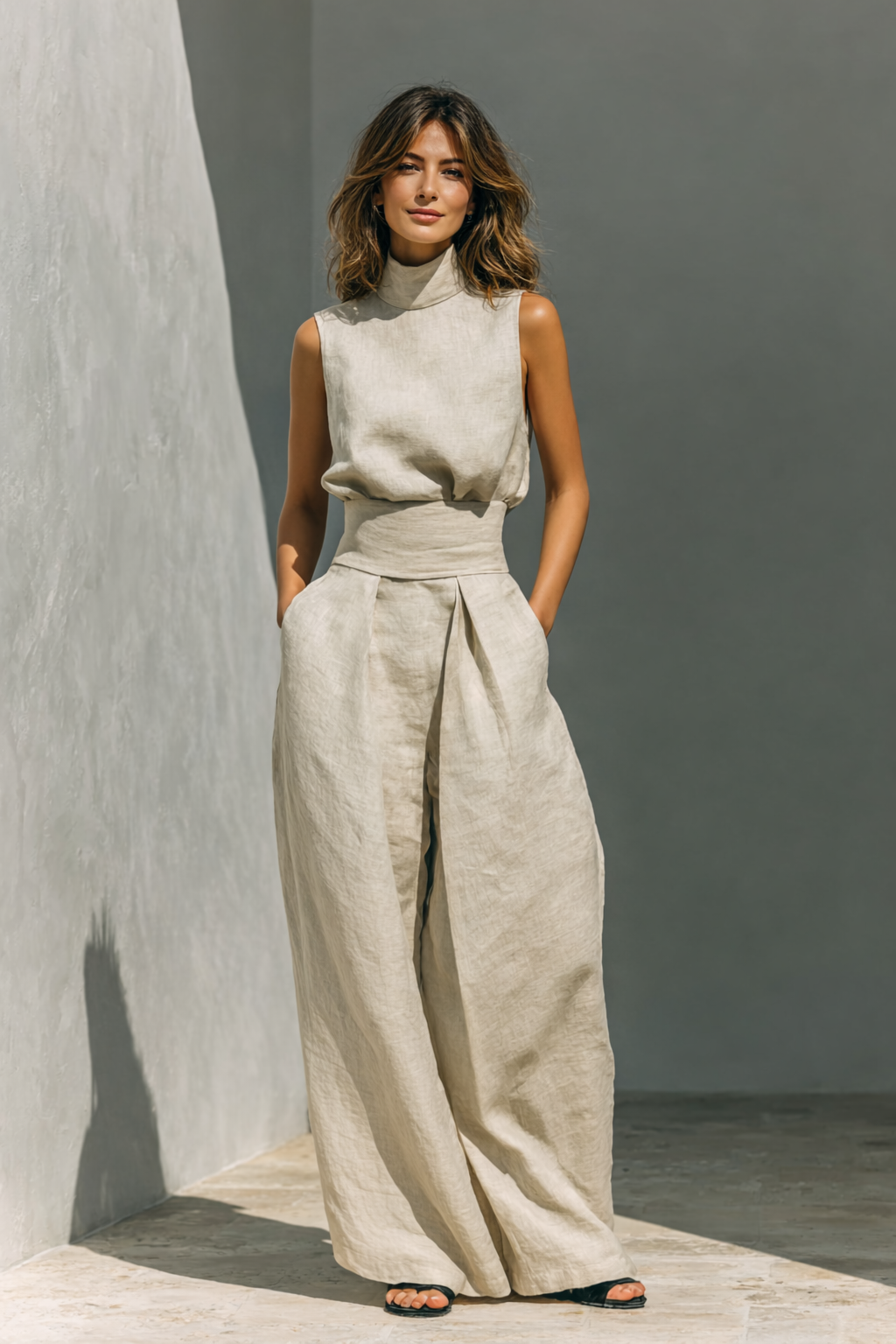 Kinsola - Minimalist Sleeveless Wide Leg Trouser Co-Ord