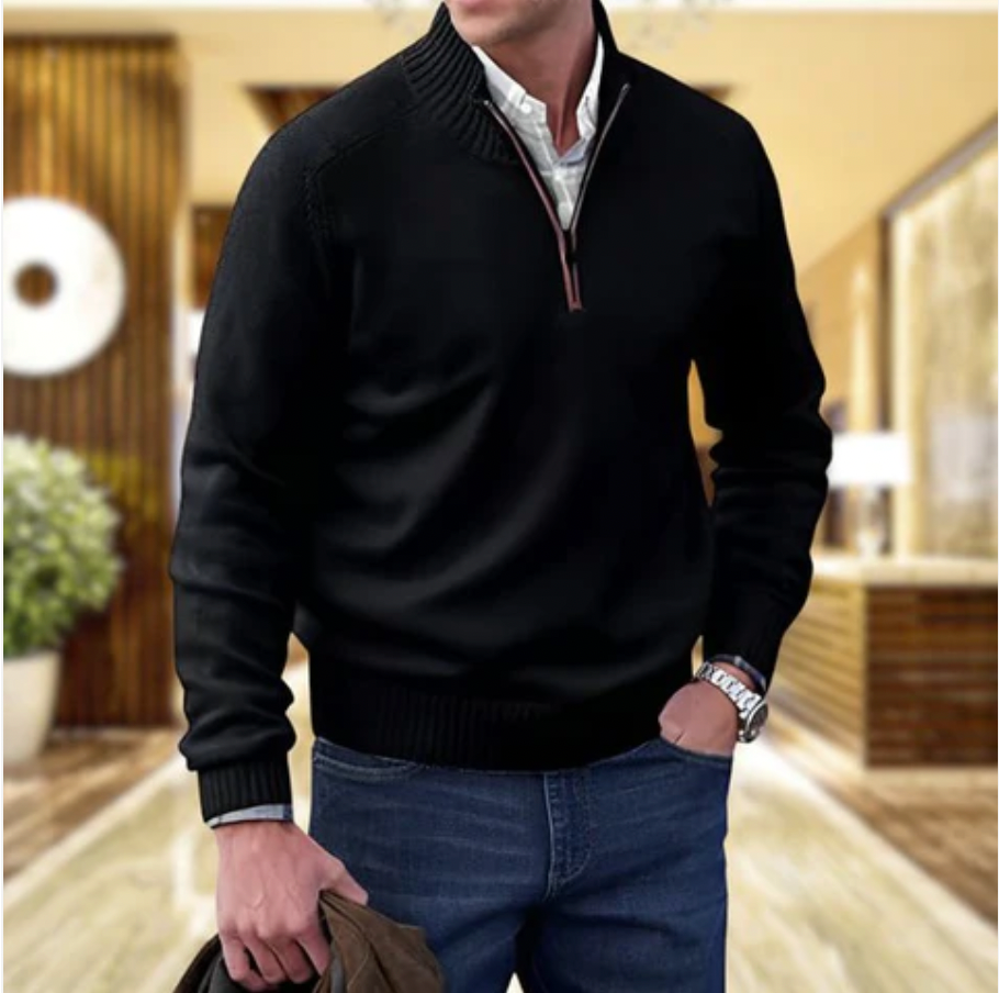 Variant image for Valentino | Men's Quarter Zip Sweater – Elegant Knit Layering Piece-8