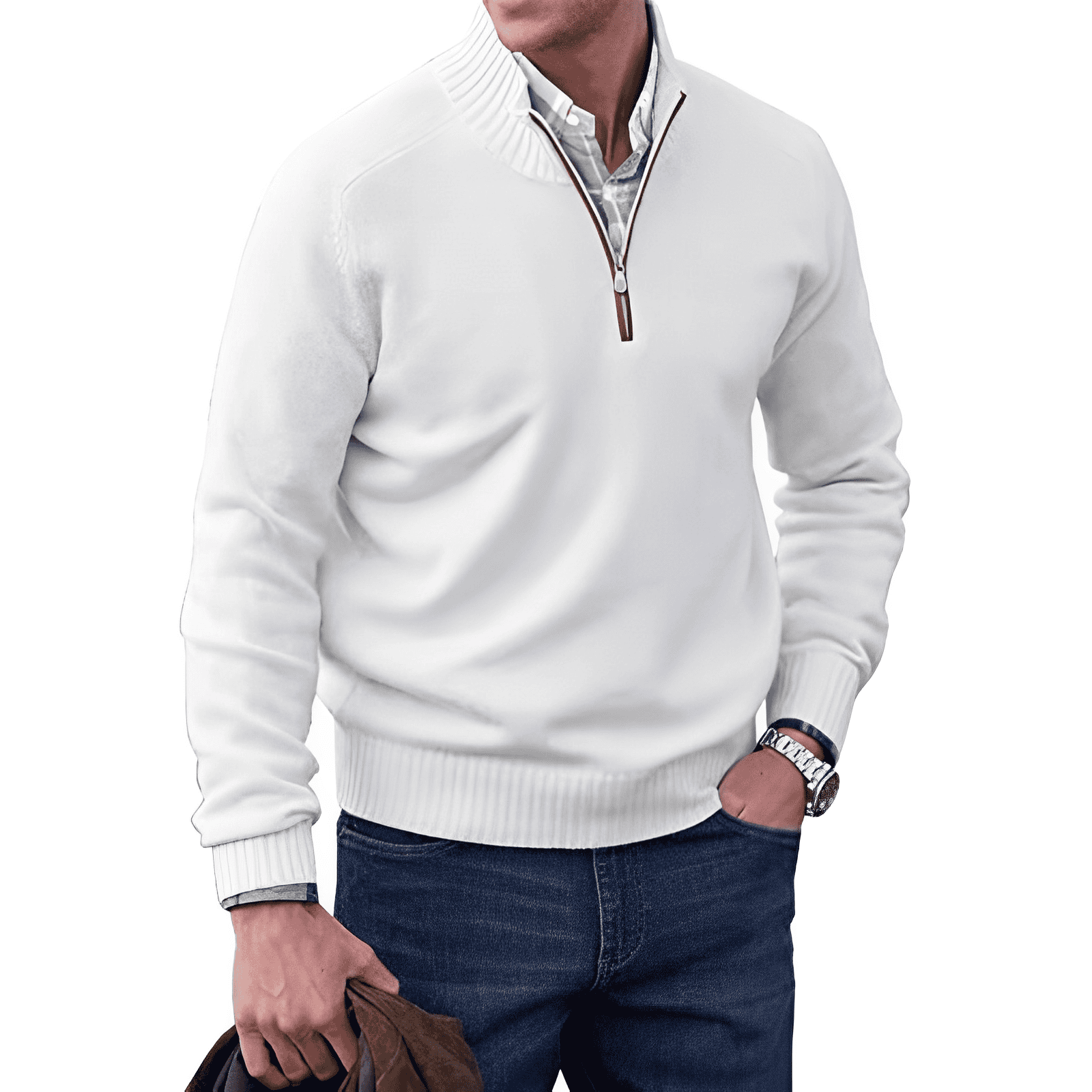 Variant image for Valentino | Men's Quarter Zip Sweater – Elegant Knit Layering Piece-50