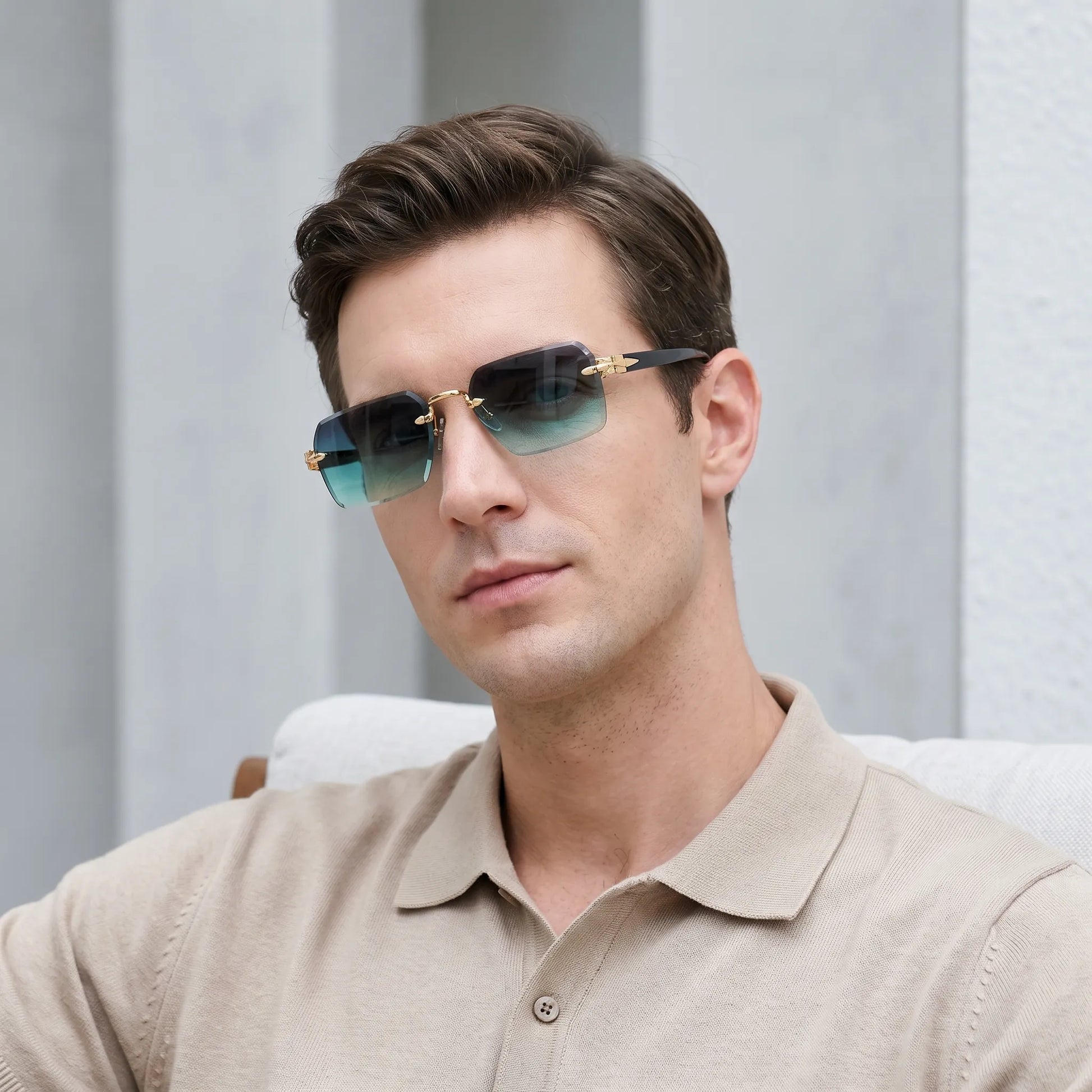 Norlan - Rectangular Rimless Sunglasses For Men