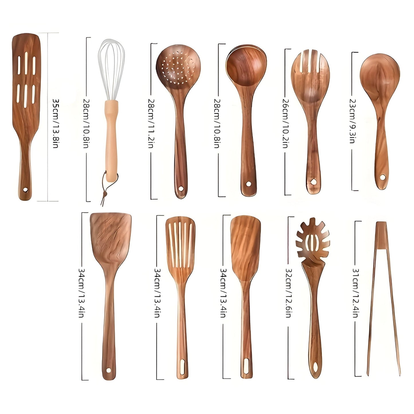 EcoWood | 11-Piece Wooden Utensil Set – Safe for Non-Stick