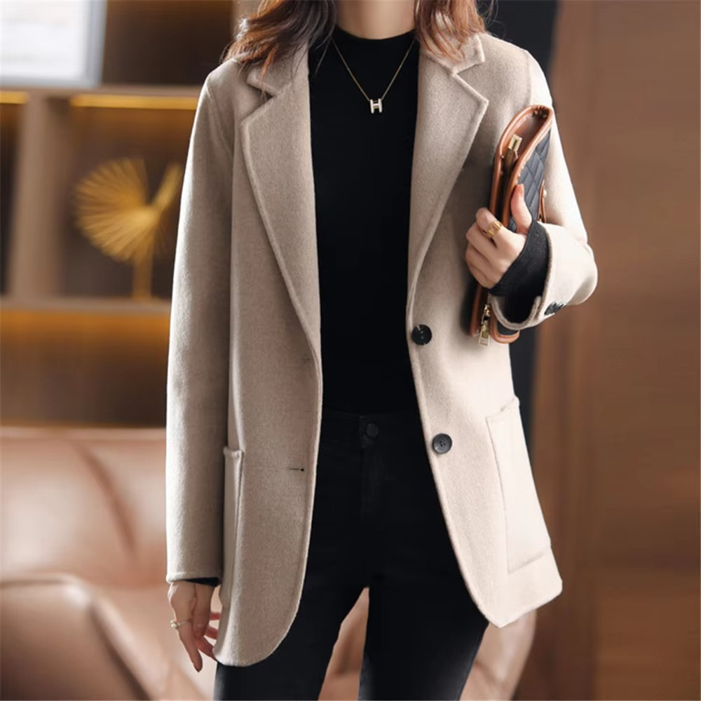 Variant image for Elegant Black Blazer for Women - Wool Blend Coat with Buttons & Pockets-16