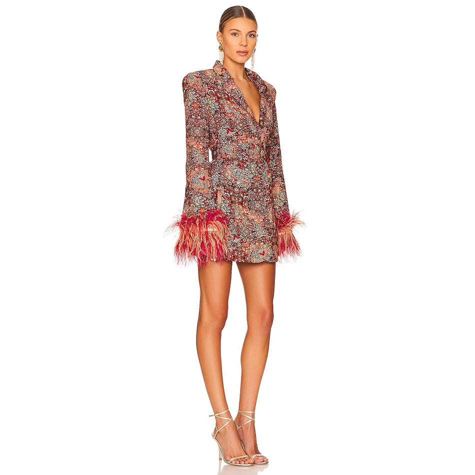 Floral Print Blazer Dress for Women - Stylish V-Neck, All-Season Comfort-4