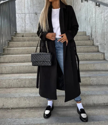 Variant image for Elegant Women's Long Double Breasted Winter Coat with Belt - Stylish Trench Coat-16