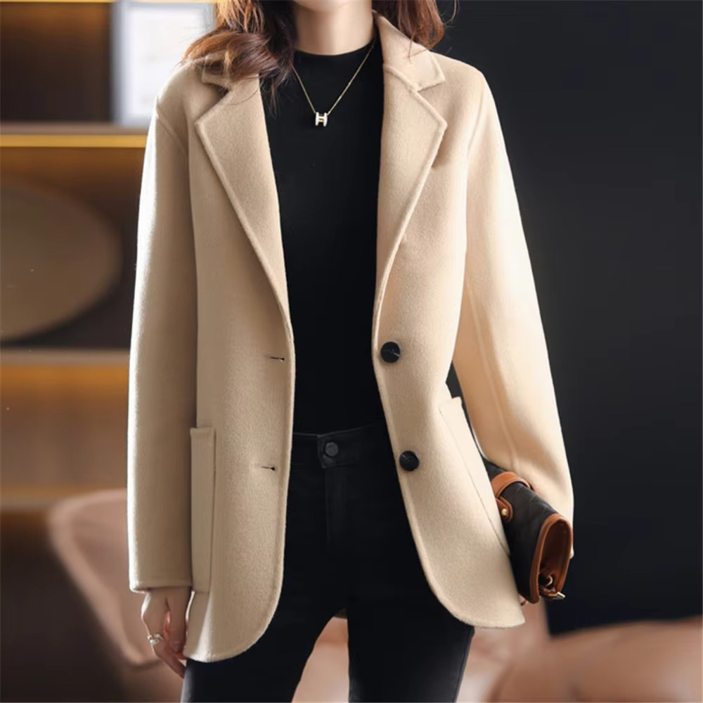 Variant image for Elegant Black Blazer for Women - Wool Blend Coat with Buttons & Pockets-1