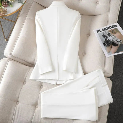 Elegant Women's Suit - Classic Lapel Blazer and Trouser Set for All Seasons-2