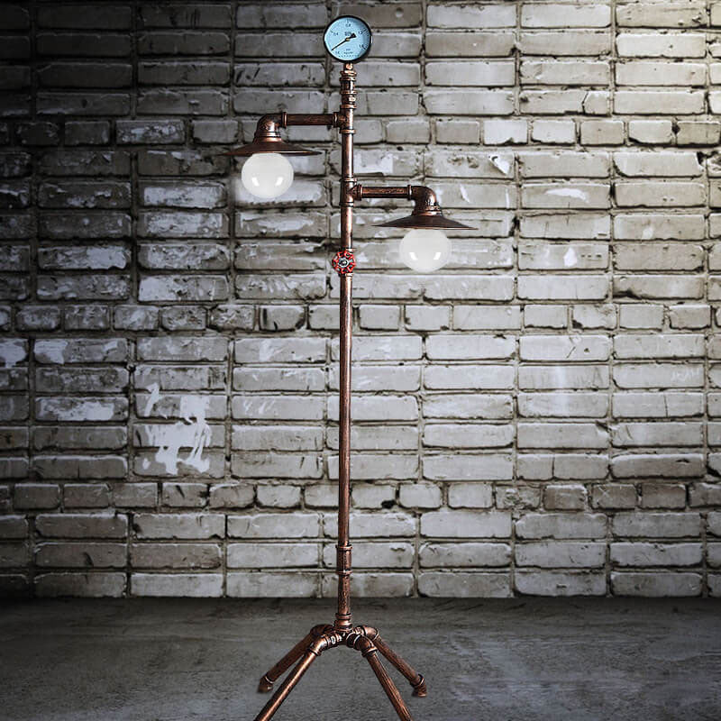 CopperBeam | Industrial Steampunk Copper Water Pipe 2-Light Floor Lamp