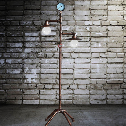 CopperBeam | Industrial Steampunk Copper Water Pipe 2-Light Floor Lamp