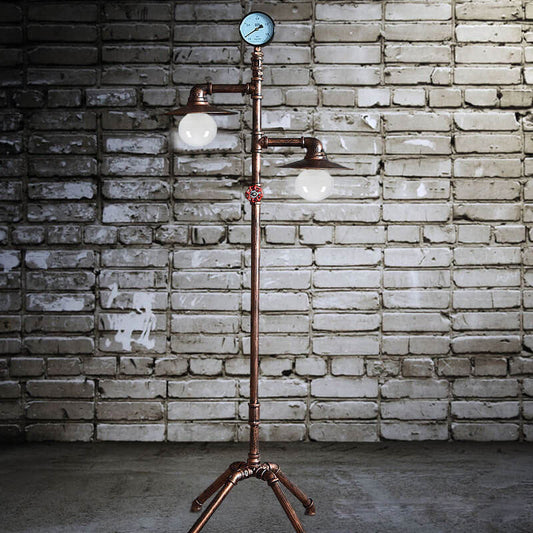 CopperBeam | Industrial Steampunk Copper Water Pipe 2-Light Floor Lamp