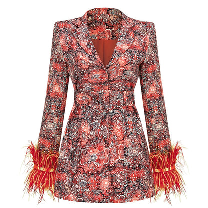 Variant image for Floral Print Blazer Dress for Women - Stylish V-Neck, All-Season Comfort-1