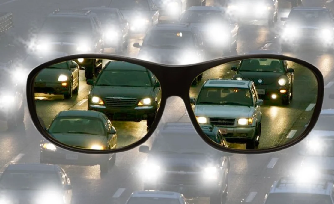 GlareCut | Night driving goggles with orange tint against headlights