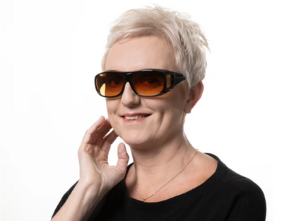 GlareCut | Night driving goggles with orange tint against headlights