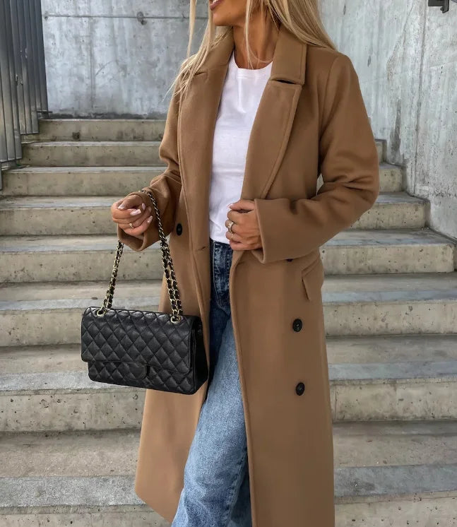 Variant image for Elegant Women's Long Double Breasted Winter Coat with Belt - Stylish Trench Coat-21
