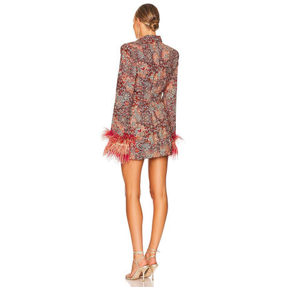 Floral Print Blazer Dress for Women - Stylish V-Neck, All-Season Comfort-5