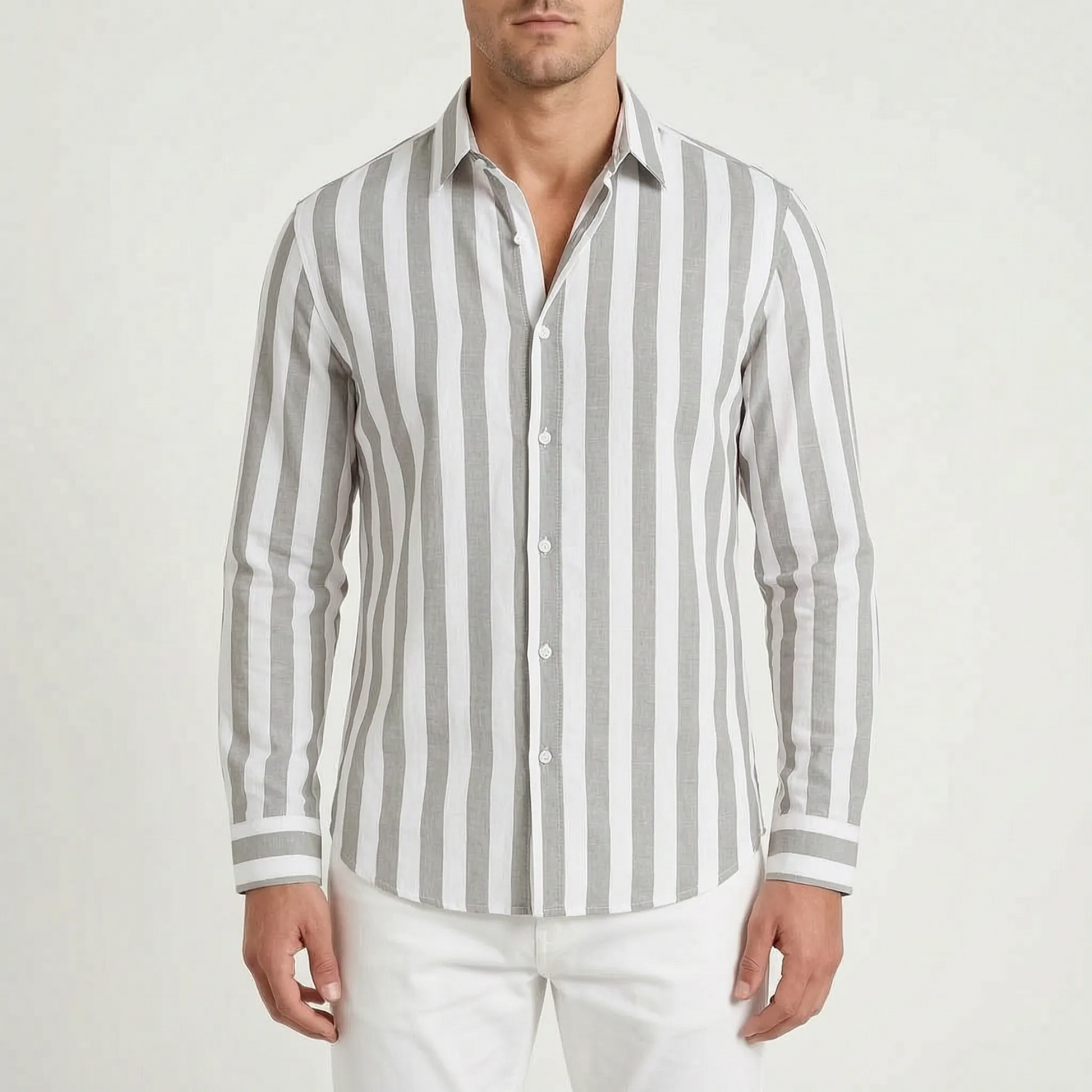 Stephan - Men's Striped Long Sleeve Summer Shirt