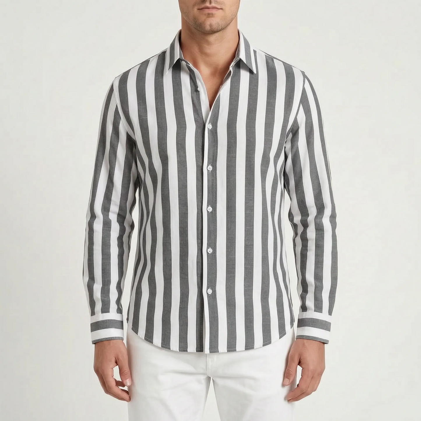Stephan - Men's Striped Long Sleeve Summer Shirt