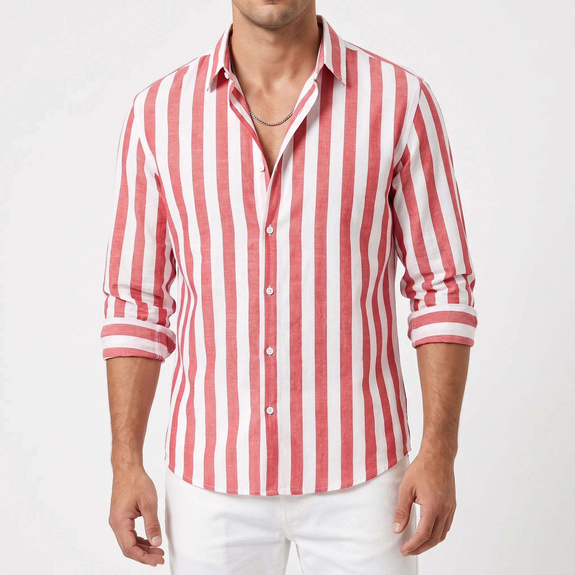 Stephan - Men's Striped Long Sleeve Summer Shirt