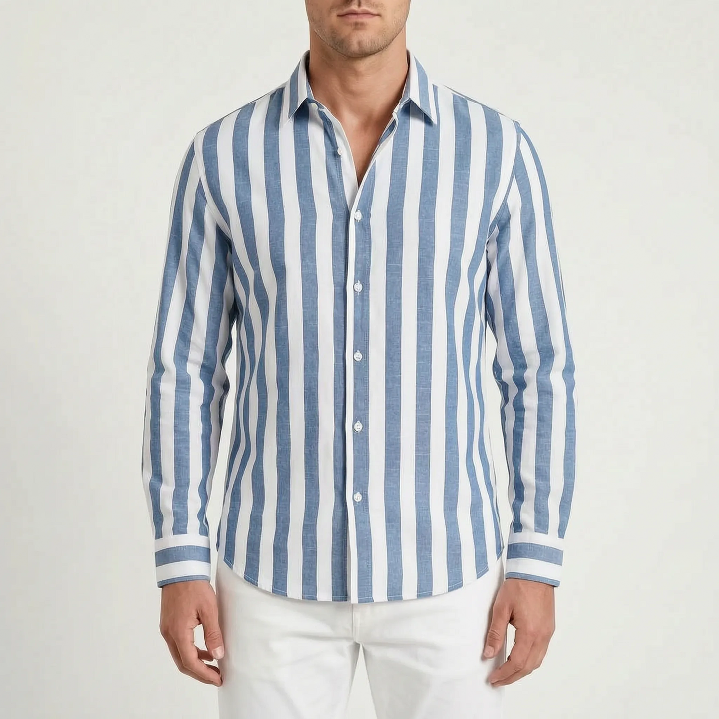 Stephan - Men's Striped Long Sleeve Summer Shirt
