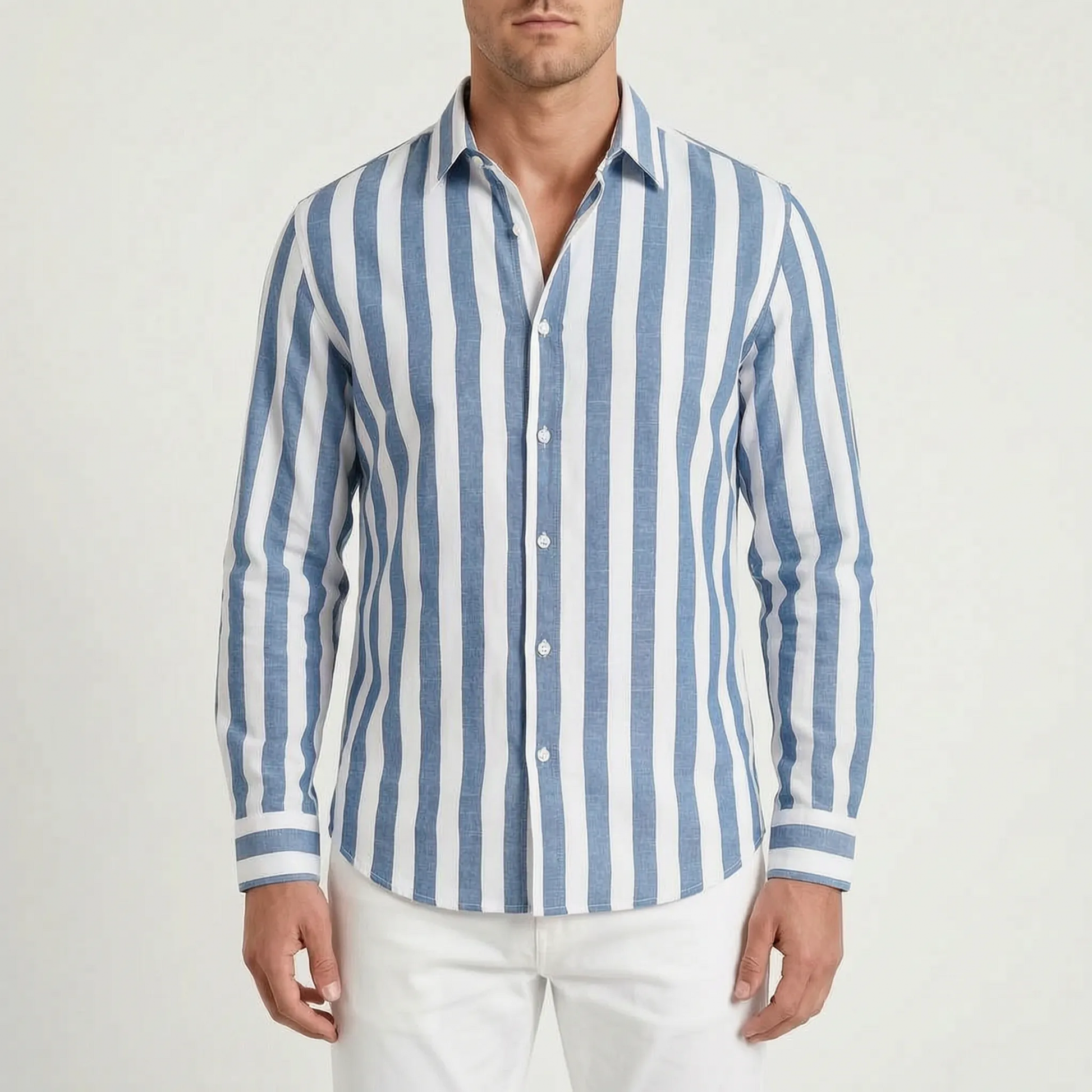 Stephan - Men's Striped Long Sleeve Summer Shirt