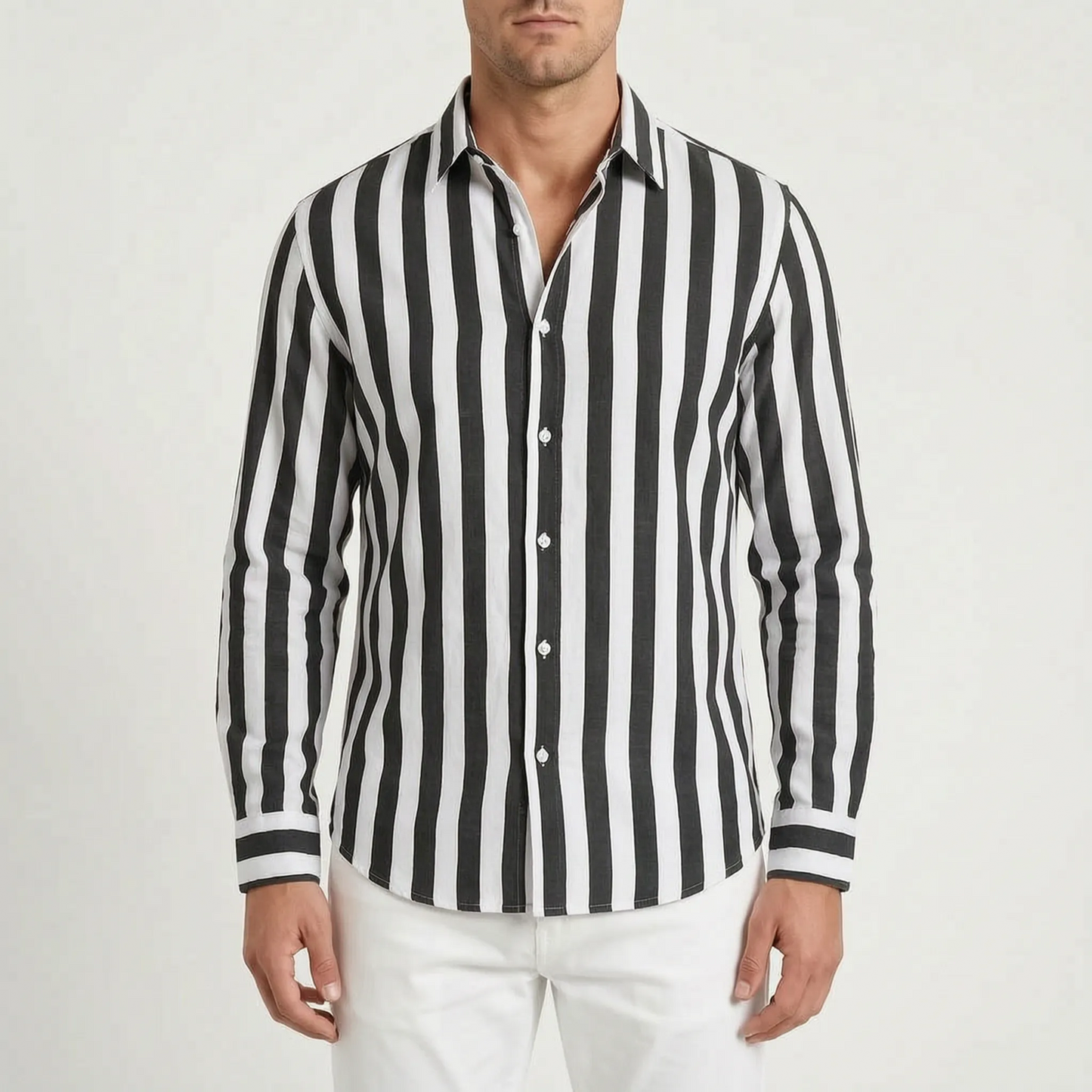 Stephan - Men's Striped Long Sleeve Summer Shirt