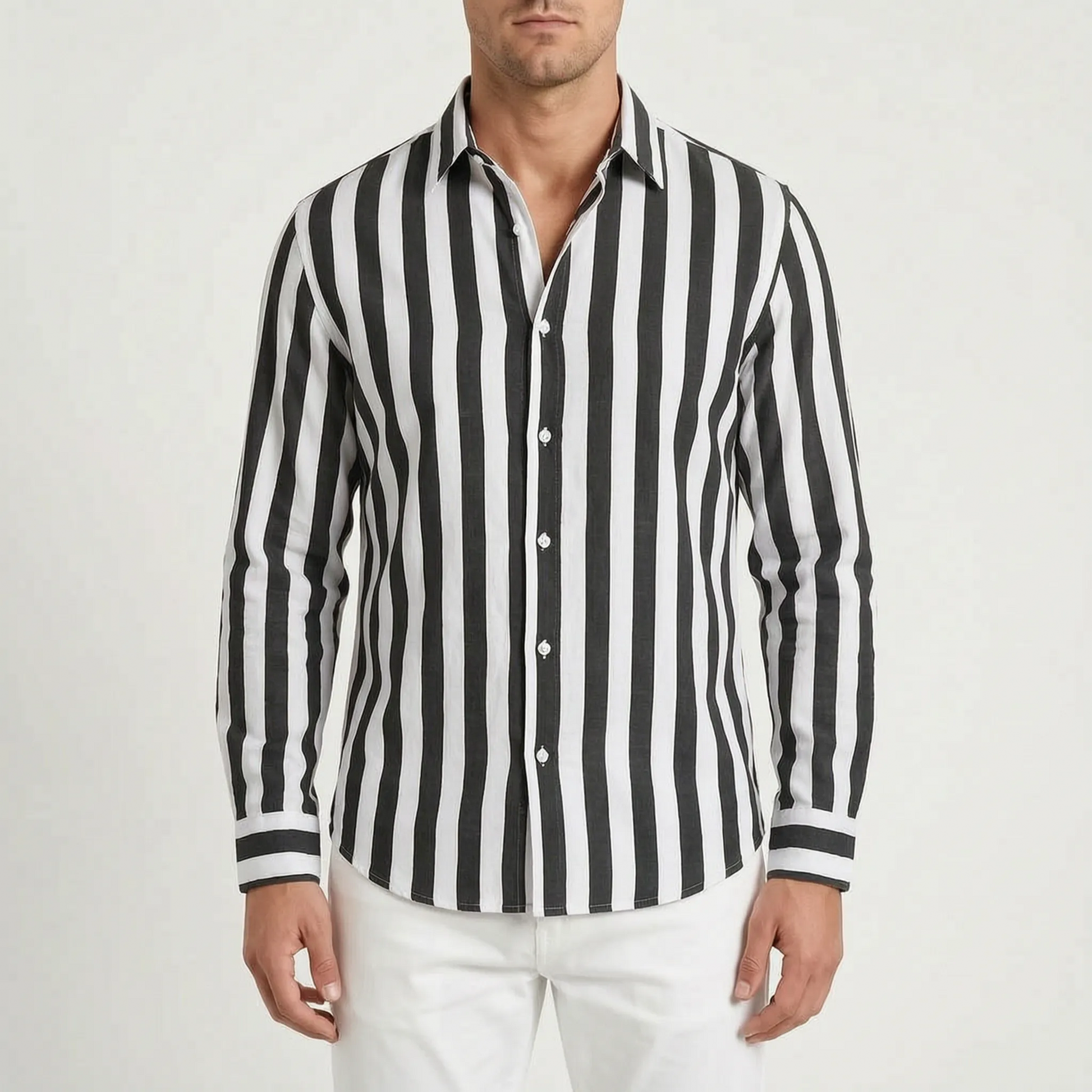 Stephan - Men's Striped Long Sleeve Summer Shirt
