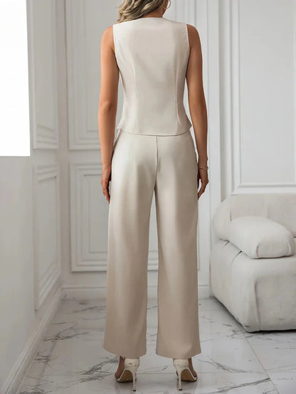 Amélie | Women's Outfit Set – Elegant Vest and Flare Leg Pants-4