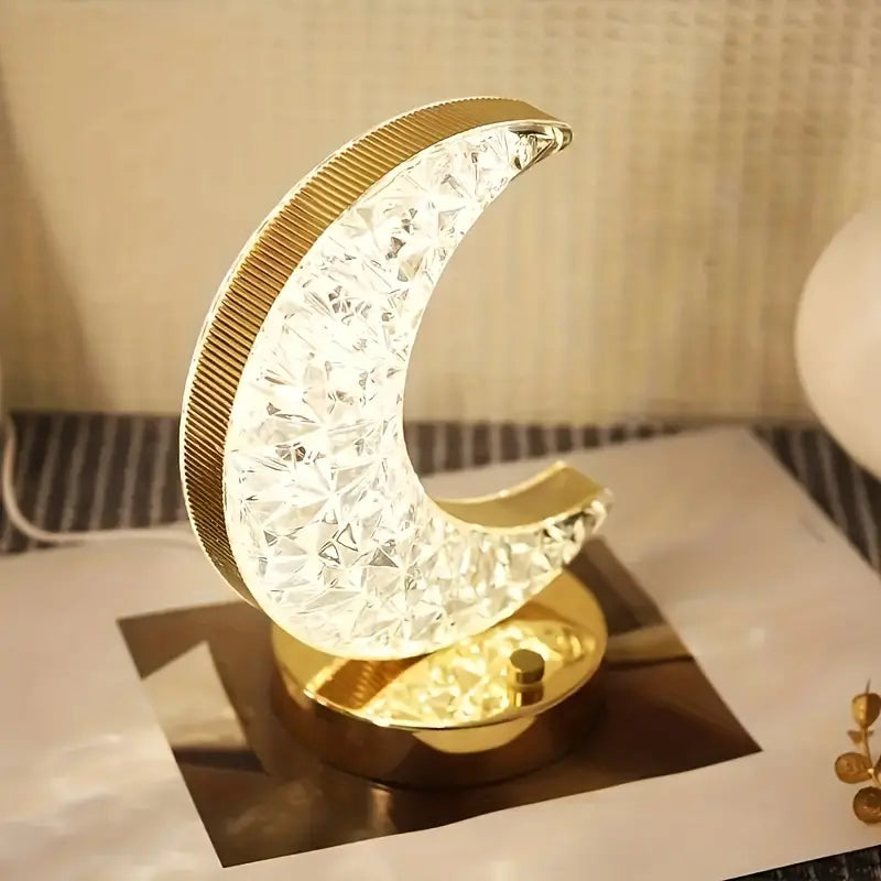 LuxeGlow | Elegant & Portable Crystal Moon Table Lamp