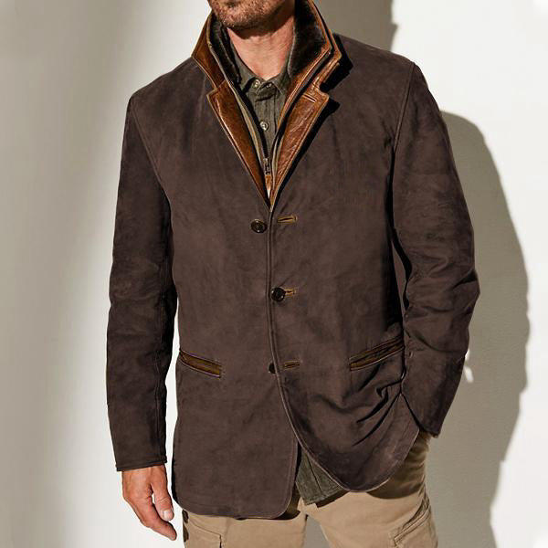 Variant image for Men's Suede Jacket with Leather Trim - Structured Fit & Classic Notched Lapel-11