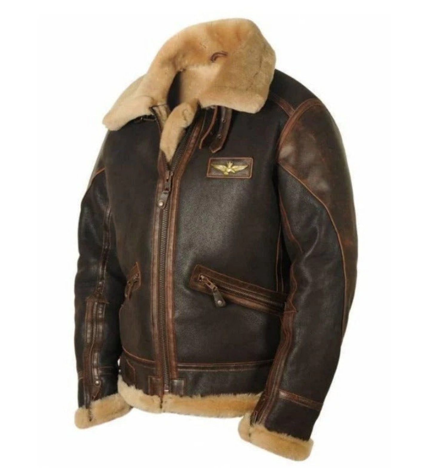 Variant image for Stylish Men's Vegan Leather Pilot Jacket with Faux Fur Lining for Winter-1