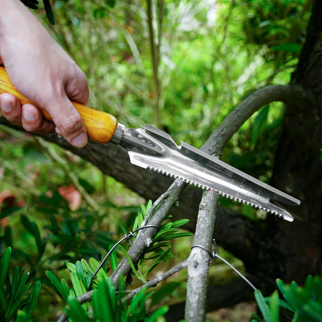 DuoDig | 5-in-1 Stainless Steel Weeding Tool with Beech Wood Handle