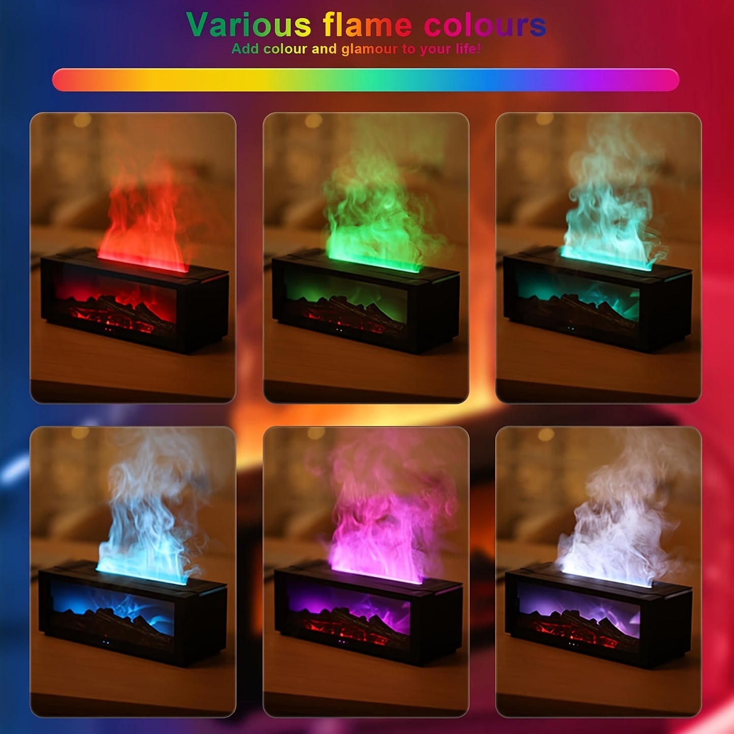 GlowHaven | USB Fireplace Humidifier – 7-Color Flame & Mist