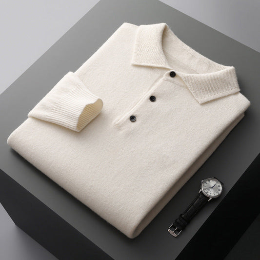 Leandro | Soft Cashmere Long Sleeve Polo Shirt | Men