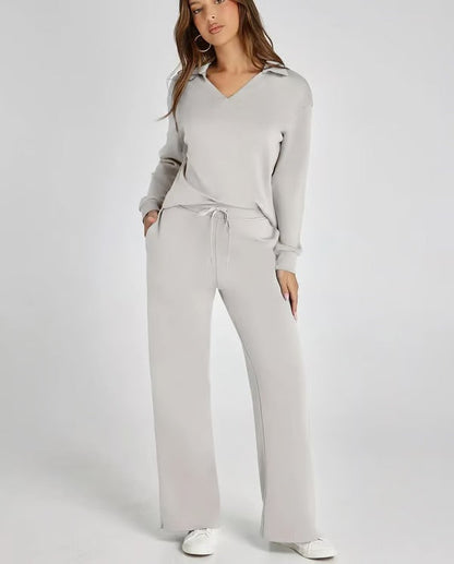 Variant image for Bella Notte | Women's Two Piece Set – Elegant V-Neck Sweatshirt & Trousers-10