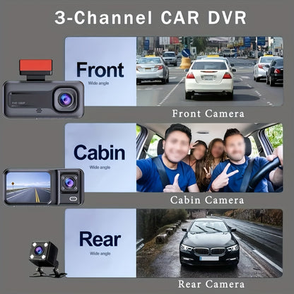 TriCam | 1080P Dash Cam – Front, Cabin & Rear Recording