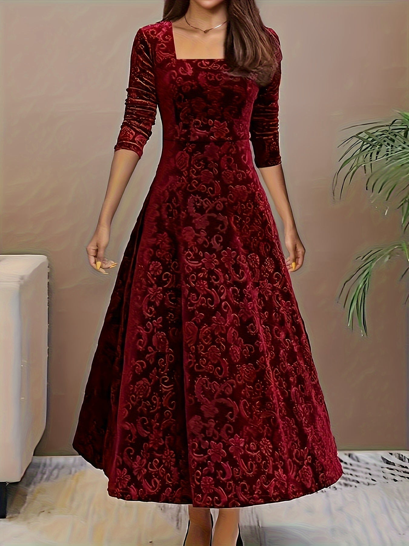 Isabella | Women's Cocktail Dress – Elegant Floral Velvet Design-1