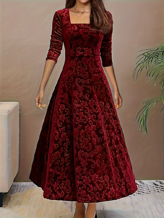 Isabella | Women's Cocktail Dress – Elegant Floral Velvet Design-1