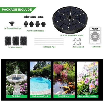 ZenSplash | Solar Fountain with 60 LED Lights
