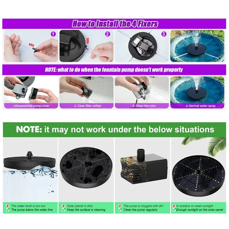 ZenSplash | Solar Fountain with 60 LED Lights