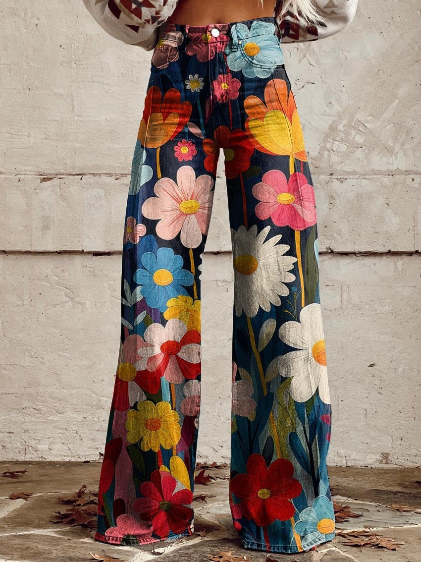 Variant image for Belezza - Women's Trousers, Floral Print, Comfortable Fit, Lightweight Fabric-1