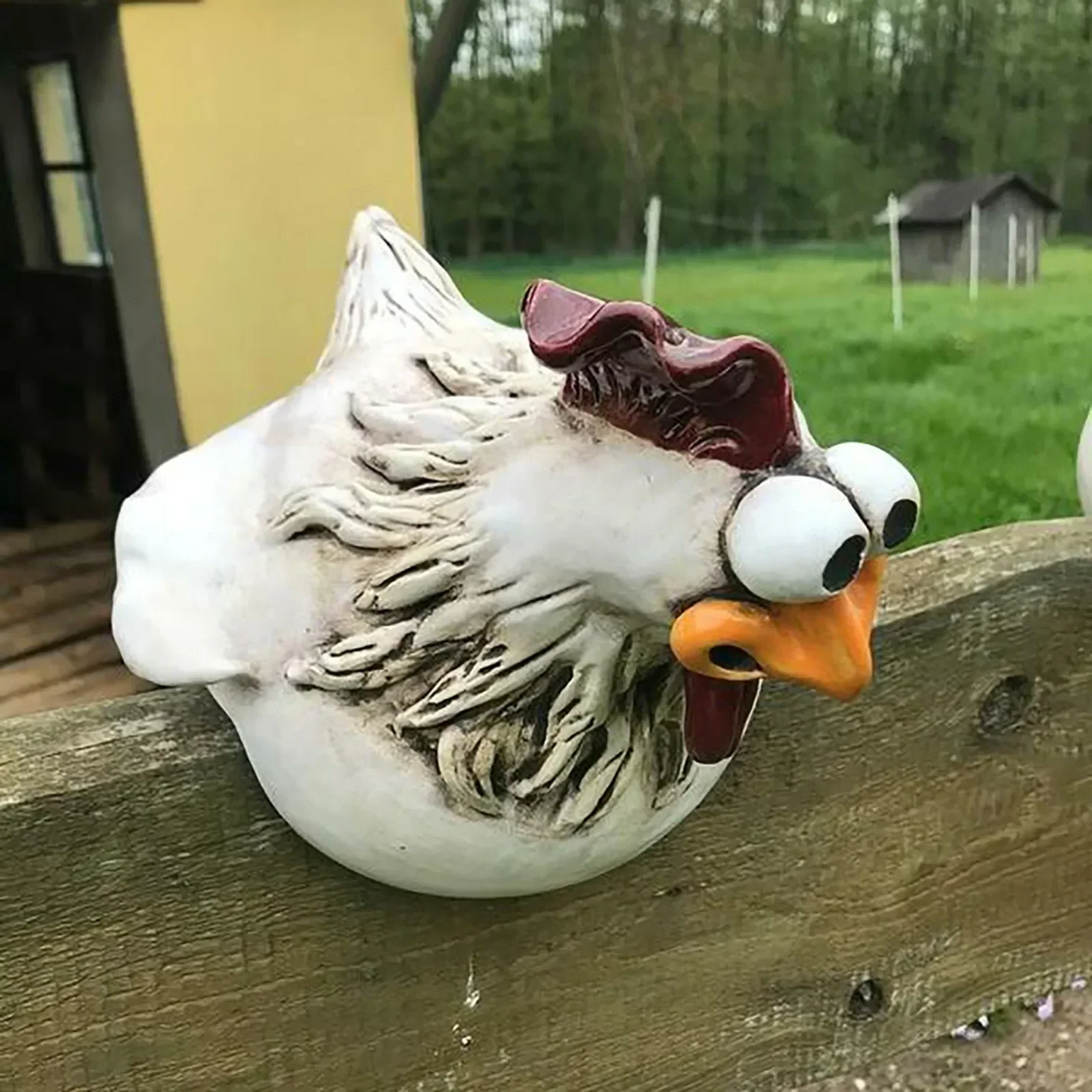 HenLaugh | Funny Chicken Fence Decoration – Resin Garden Statues